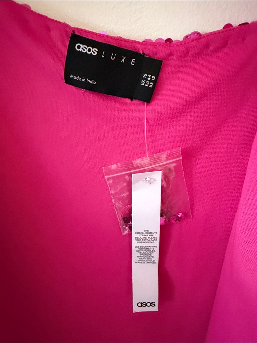 ASOS LUXE Pink Sequin Blazer Dress Backless Fringed Shag Sleeves Sz 12 NWT - Picture 2 of 10